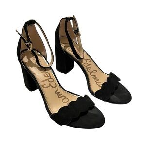 Sam Edelman Odila Black Suede Scalloped Block Heels Sandals Size 8.5